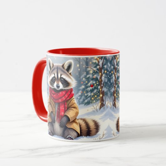 Schattigee grillige wasbeer feestelijke kerst mok (Voorkant links)