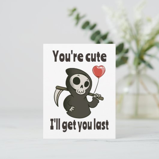 Schattigee Grim Reaper met romantisch hart Briefkaart (Staand voorkant)