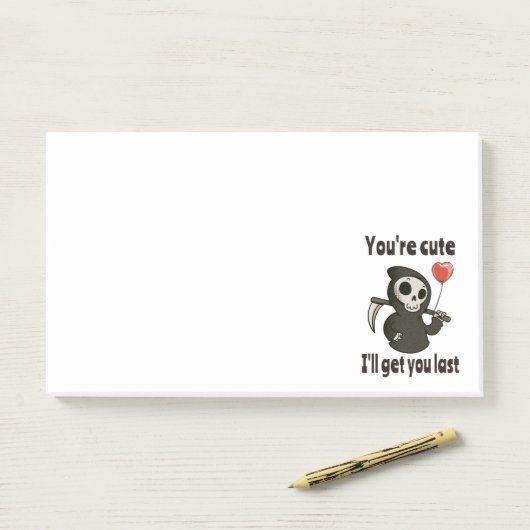 Schattigee Grim Reaper met romantisch hart Post-it® Notes (Op bureau)