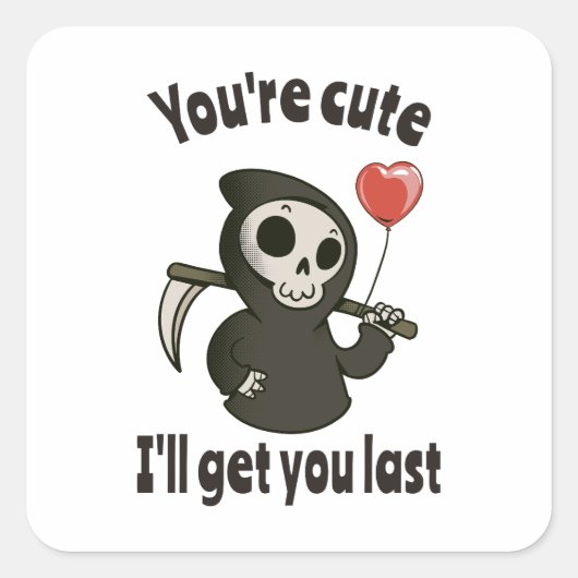 Schattigee Grim Reaper met romantisch hart Vierkante Sticker (Voorkant)