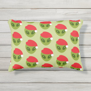 Schattigee groene alien in Santa Hat Pattern Buitenkussen