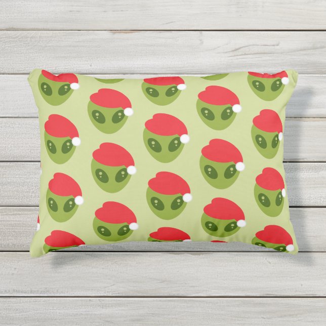 Schattigee groene alien in Santa Hat Pattern Buitenkussen (Voorkant)