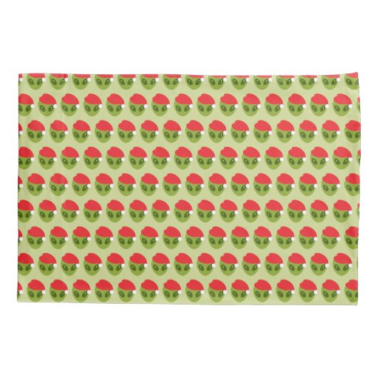 Schattigee groene alien in Santa Hat Pattern Kussensloop (Achterkant-Links)