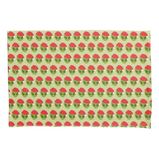 Schattigee groene alien in Santa Hat Pattern Kussensloop (Voorkant-Links)
