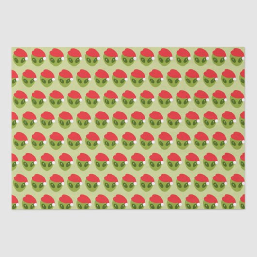 Schattigee groene alien in Santa Hat Pattern Tissuepapier (Voorkant)