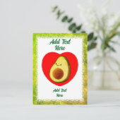 Schattigee groene avocado Cartoon in rode hart  Briefkaart (Staand voorkant)