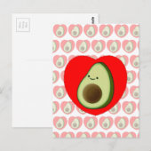 Schattigee groene avocado Cartoon in rood hart Briefkaart (Voorkant / Achterkant)