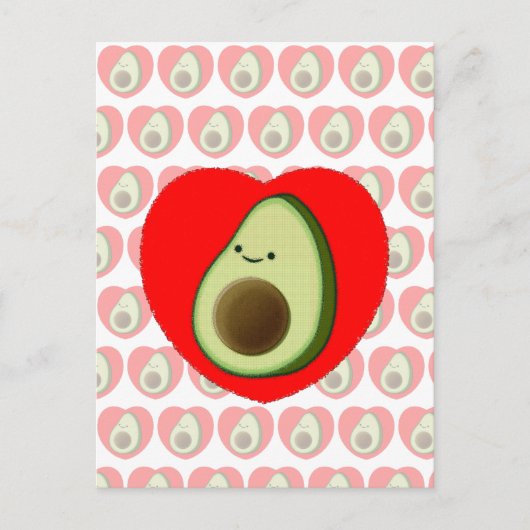 Schattigee groene avocado Cartoon in rood hart Briefkaart (Voorkant)