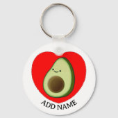 Schattigee groene avocado in rood hart aangepaste  sleutelhanger (Voorkant)