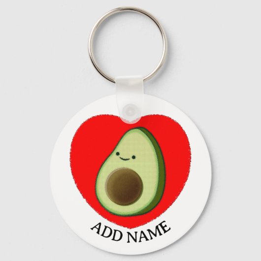 Schattigee groene avocado in rood hart aangepaste  sleutelhanger (Voorkant)