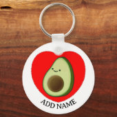 Schattigee groene avocado in rood hart aangepaste  sleutelhanger (Achterkant)
