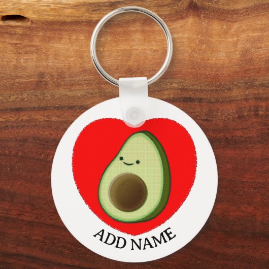 Schattigee groene avocado in rood hart aangepaste  sleutelhanger (Achterkant)