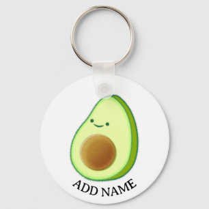 Schattigee Groene Avocado Tekening Aangepaste Naam Sleutelhanger
