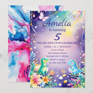 Schattigee groene baby dinosaurus met blauw thema kaart