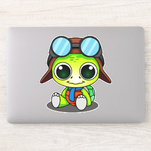 Schattigee Groene Chibi Cartoon Schildpad in Aviat Sticker