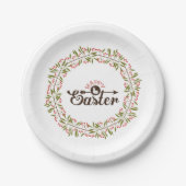 Schattigee groene en rode krans en konijn papieren bordje (Voorkant)