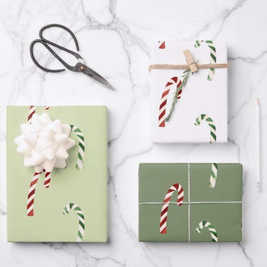 Schattigee groene en rode snoep Canes kerstvakanti Inpakpapier Vel (Voorkant)
