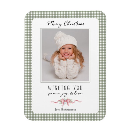 Schattigee Groene Gingham Plaid Preppy Foto Magneet (Verticaal)