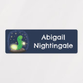 Schattigee groene gloeiworm cartoon gepersonalisee labels (Design 1)