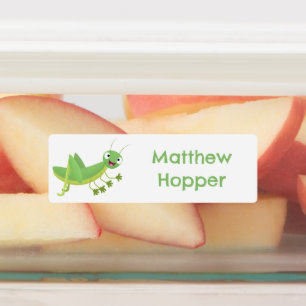 Schattigee groene Happy Grasshopper cartoon gepers Labels