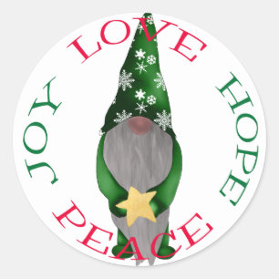 Schattigee Groene Kerstmis Gnome met Ster Ronde Sticker