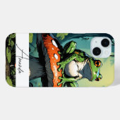 Schattigee Groene Kikker en Paddestoel aangepaste Case-Mate iPhone Case (Achterkant (horizontaal))