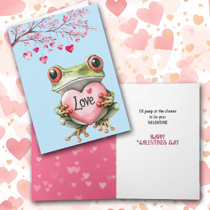 Schattigee groene kikker met roze liefde hart Vale Feestdagen Kaart