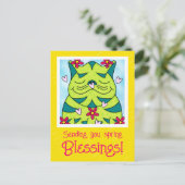 Schattigee Groene Kikkerkat met Bloemenlente Zegen Briefkaart (Staand voorkant)