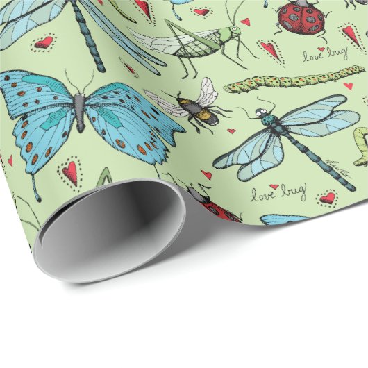 Schattigee Groene Liefde Bug Insecten voor Bug Lov Cadeaupapier (Rol Hoek)