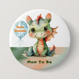 Schattigee Groene Oranje Dragon Boy Baby shower Mo Ronde Button 7,6 Cm