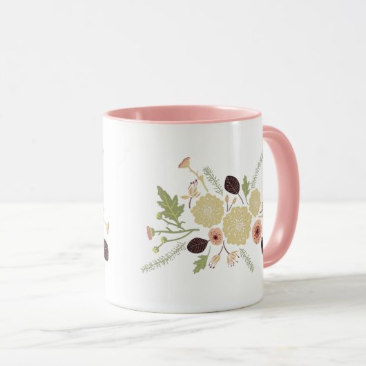 Schattigee groene perzik bloembloemen motief mok (Voorkant rechts)