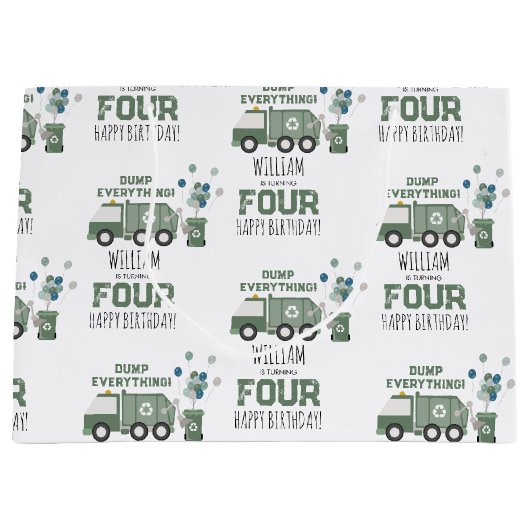 Schattigee Groene Recycling Truck Kinder Naam Age  Groot Cadeauzakje (Voorkant)