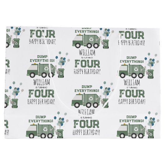 Schattigee Groene Recycling Truck Kinder Naam Age Groot Cadeauzakje (Achterkant)