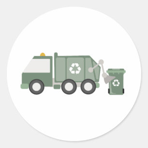 Schattigee Groene Recycling Truck Kinder Voertuige Ronde Sticker