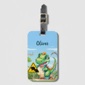 Schattigee groene trex dinosaurus gepersonaliseerd bagagelabel (Voorkant (verticaal))