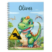 Schattigee groene trex dinosaurus gepersonaliseerd notitieboek (Voorkant)