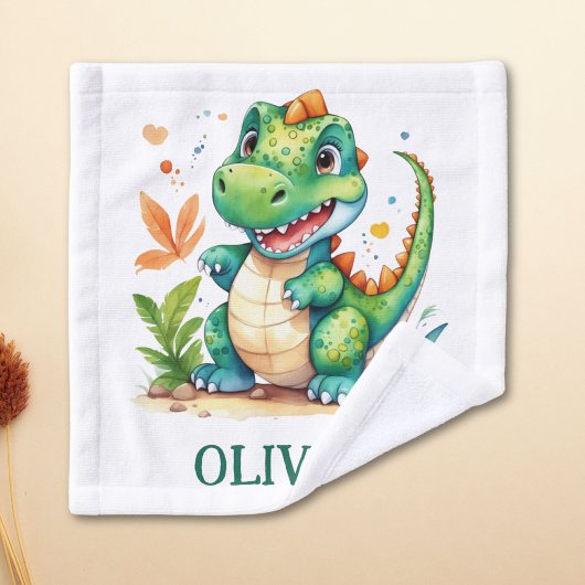 Schattigee groene trex dinosaurus gepersonaliseerd washandje