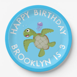 Schattigee groene zee schildpad Happy cartoon gepe Papieren Bordje