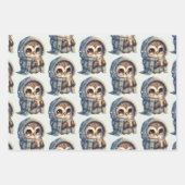 Schattigee grootogige uil met een koffiepatroon inpakpapier vel (Voorkant 3)