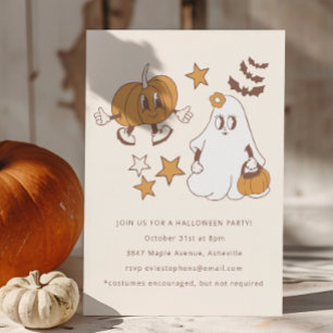 Schattigee Groovy Retro Pompoen Ghost Halloween Pa Kaart