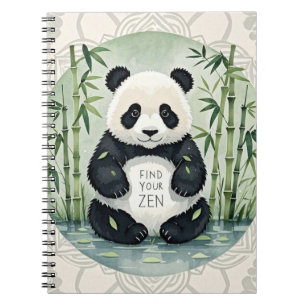 Schattigee Grote Chubby panda zittend in een lotus Notitieboek