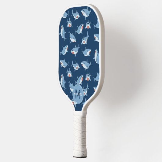 Schattigee Grote Witte Haaien Oceaan Patroon Monog Pickleball Paddle (Links)