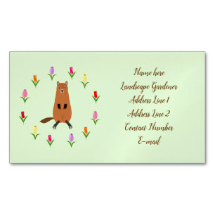 Schattigee Groundhog en Tulip Flowers Custom Garde Magnetisch Visitekaartje