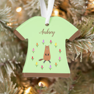 Schattigee Groundhog en Tulip Flowers Custom Name Ornament