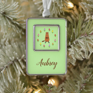 Schattigee Groundhog en Tulip Flowers Custom Name Verzilverd Kader Ornament
