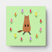 Schattigee Groundhog en Tulip Flowers Fotoplaat (Voorkant)