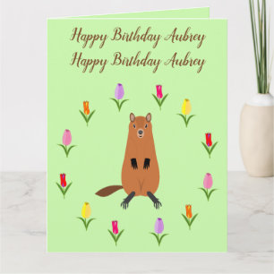 Schattigee Groundhog en Tulip Flowers Funny Birthd Kaart