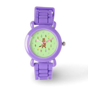 Schattigee Groundhog en Tulip Flowers Horloge