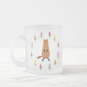Schattigee Groundhog en Tulip Flowers Matglas Koffiemok