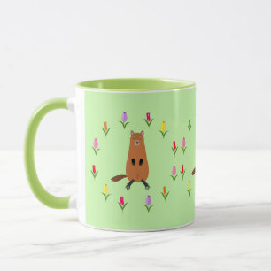 Schattigee Groundhog en Tulip Flowers Mok